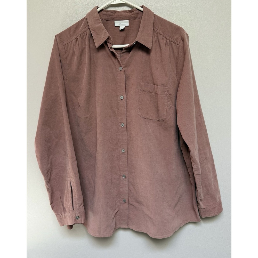 J Jill Womens Pinwhale Corduroy Button Shirt Long Sleeve Blush Medium